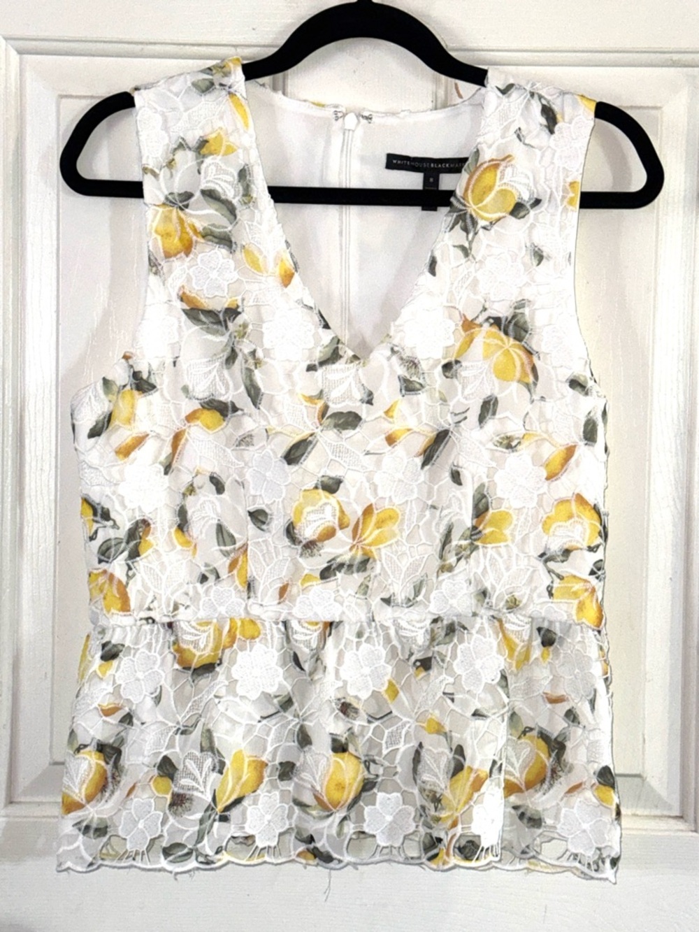 * White House Black Market Yellow and White Floral Lace Top